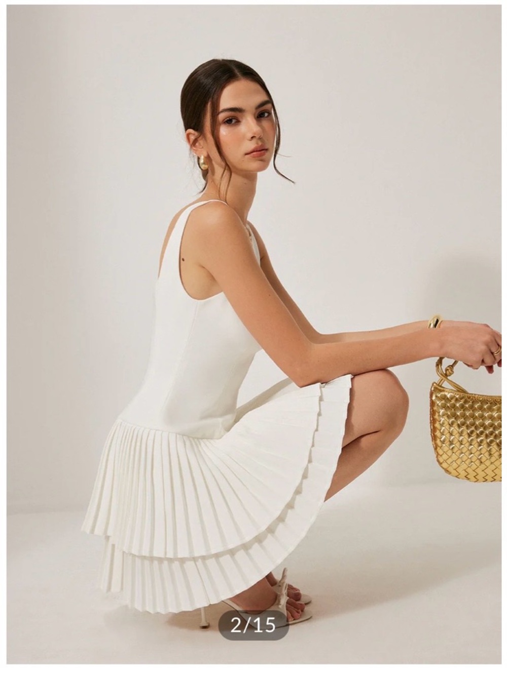 White Pleated Tiered Mini Dress - Picture 6 of 9